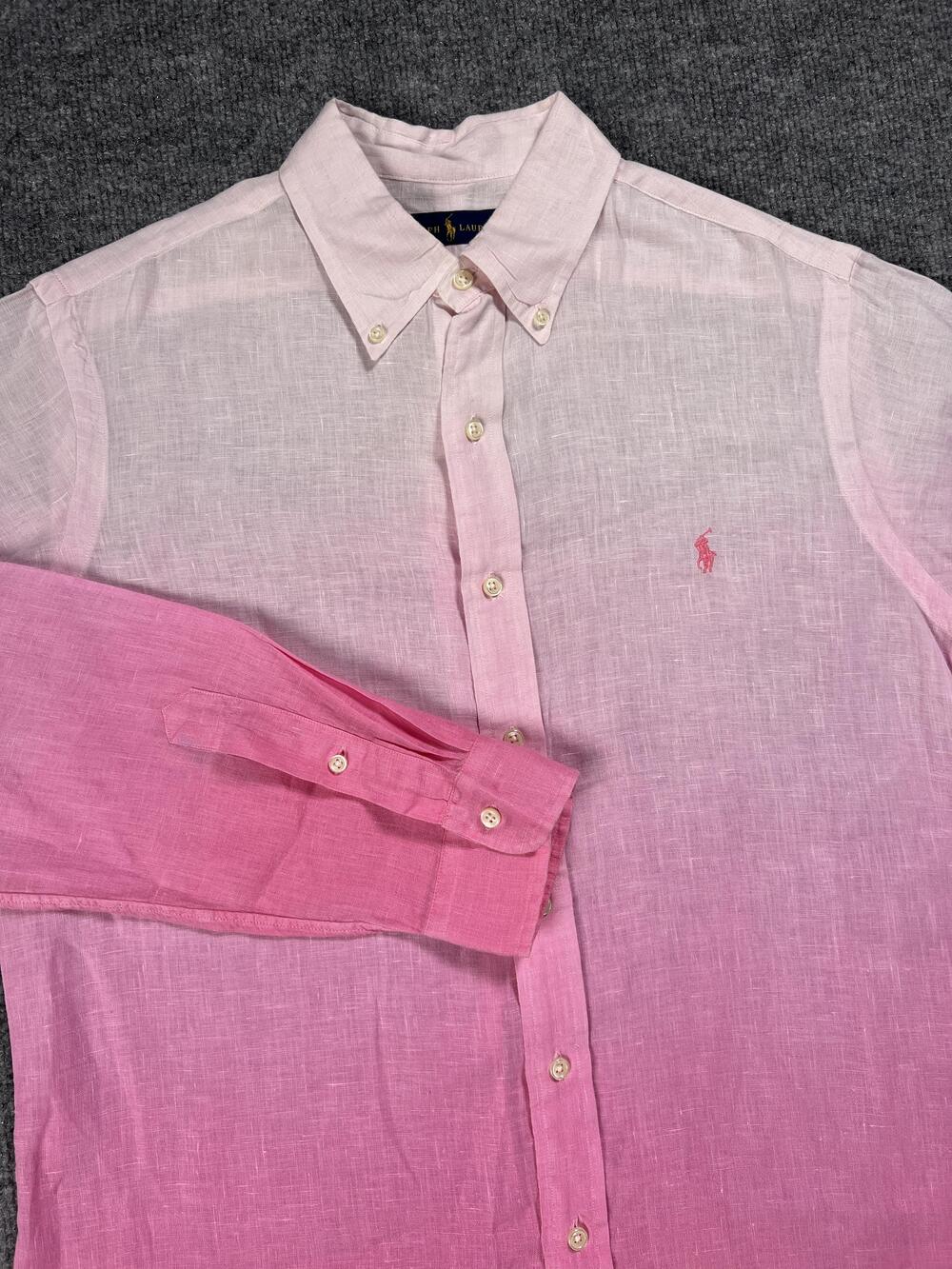 Ralph Lauren Shirt Pink Linen Ombre Gradient Button Down Long Sleeve Mens Medium